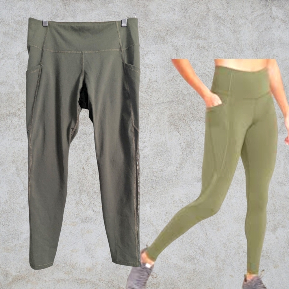 Old Navy Active Go Dry Mid Rise Mesh Panel Pocket Leggings Dark Olive Size L